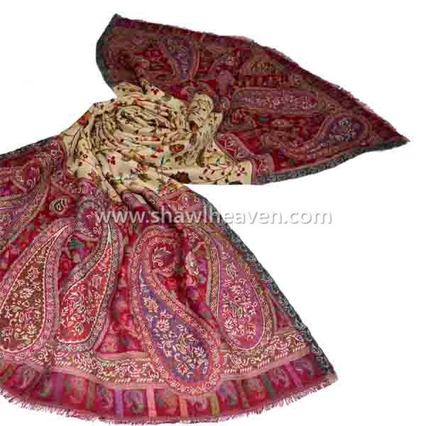wool-cotton kashmiri kani jacquard woven shawls, stoles for ladies at wholesale prices